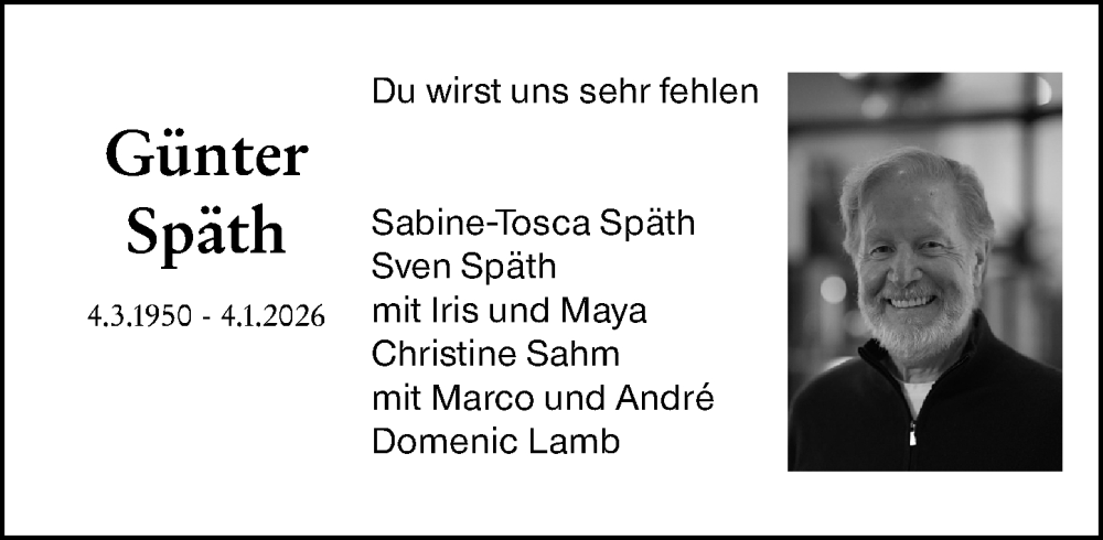  Traueranzeige für Günter Späth vom 10.01.2026 aus Darmstädter Echo