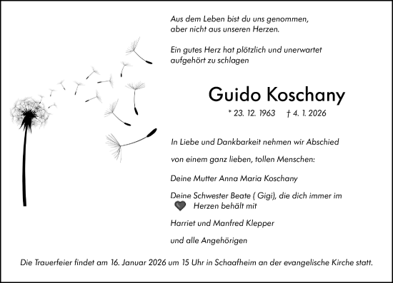 Traueranzeige von Guido Koschany von Allgemeine Zeitung Mainz