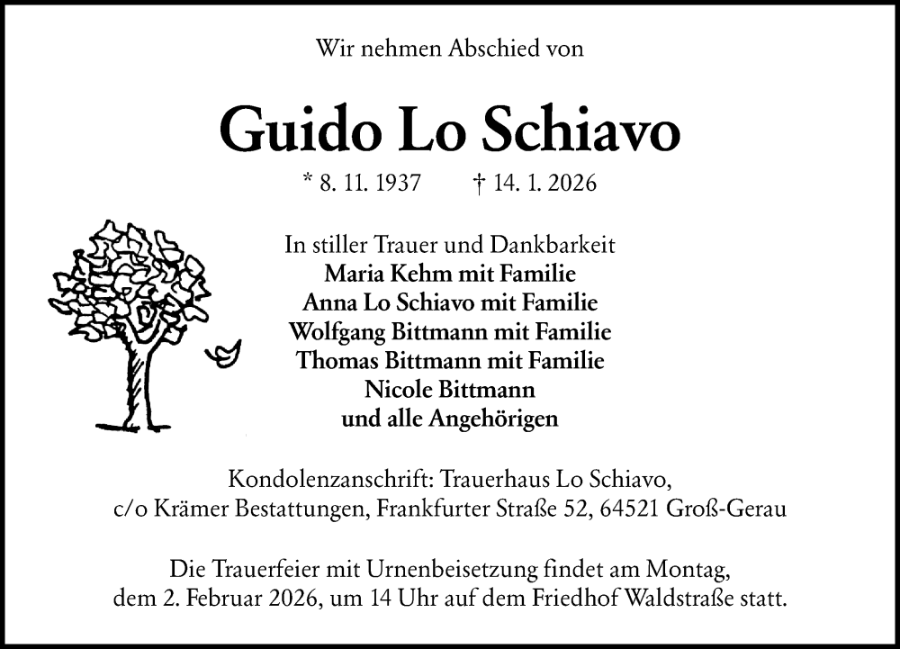  Traueranzeige für Guido Lo Schiavo vom 24.01.2026 aus Groß-Gerauer Echo