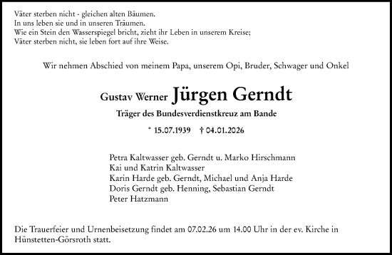 Traueranzeige von Gustav Werner Jürgen Gerndt von Wiesbadener Kurier