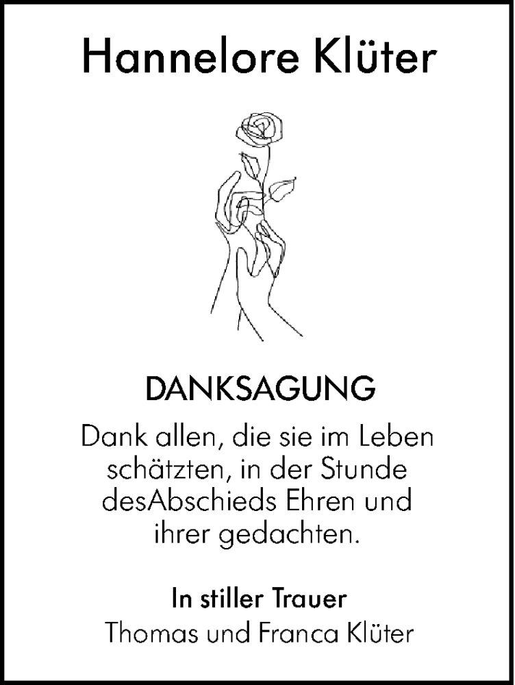  Traueranzeige für Hannelore Klüter vom 22.01.2026 aus Camberger Anzeiger