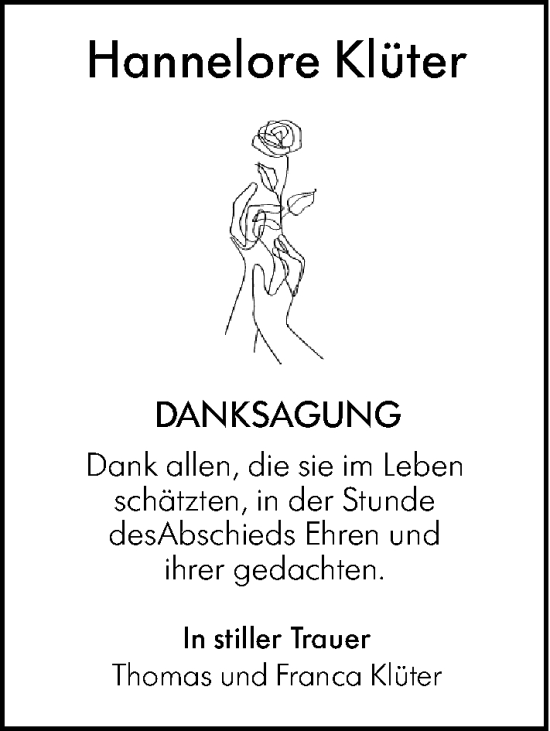 Traueranzeige von Hannelore Klüter von Camberger Anzeiger