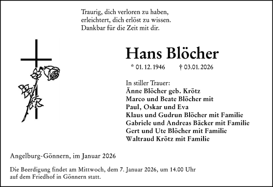 Traueranzeige von Hans Blöcher von Hinterländer Anzeiger
