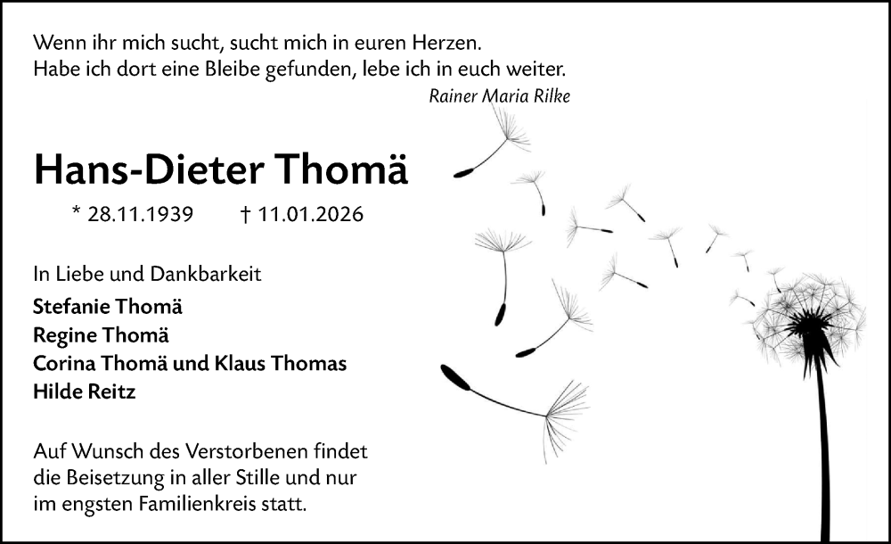  Traueranzeige für Hans-Dieter Thomä vom 17.01.2026 aus Hinterländer Anzeiger