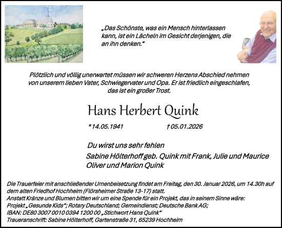 Traueranzeige von Hans Herbert Quink von Wiesbadener Kurier