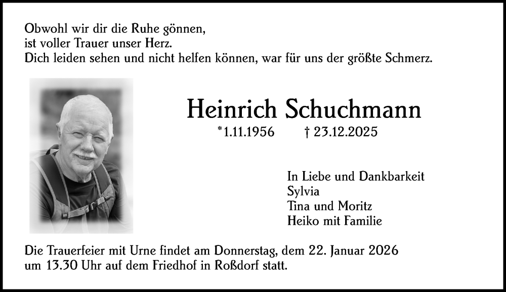  Traueranzeige für Heinrich Schuchmann vom 17.01.2026 aus Darmstädter Echo