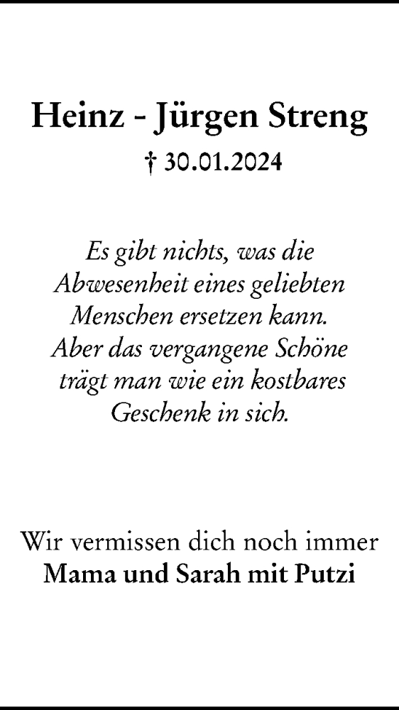  Traueranzeige für Heinz-Jürgen Streng vom 31.01.2026 aus Wiesbadener Kurier