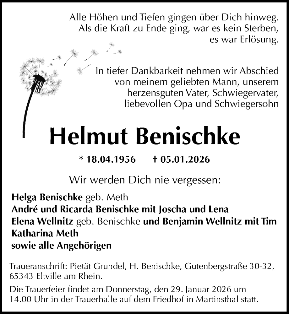 Traueranzeige für Helmut Benischke vom 10.01.2026 aus Rheingau Kurier