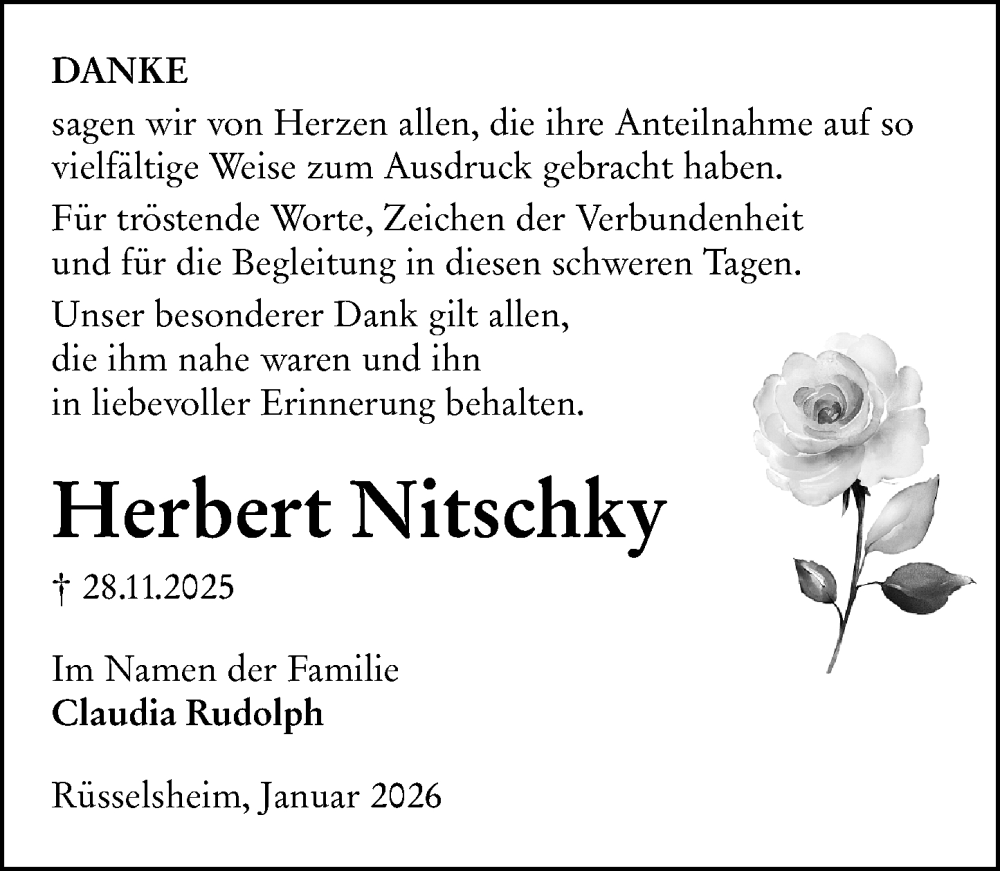  Traueranzeige für Herbert Nitschky vom 03.01.2026 aus Rüsselsheimer Echo