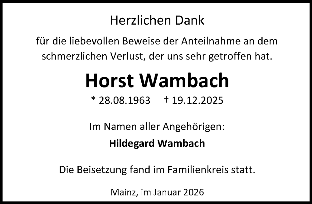  Traueranzeige für Horst Wambach vom 17.01.2026 aus Allgemeine Zeitung Mainz