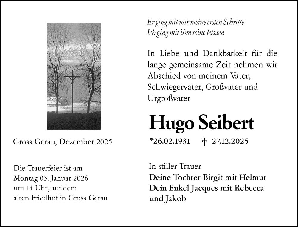  Traueranzeige für Hugo Seibert vom 03.01.2026 aus Groß-Gerauer Echo