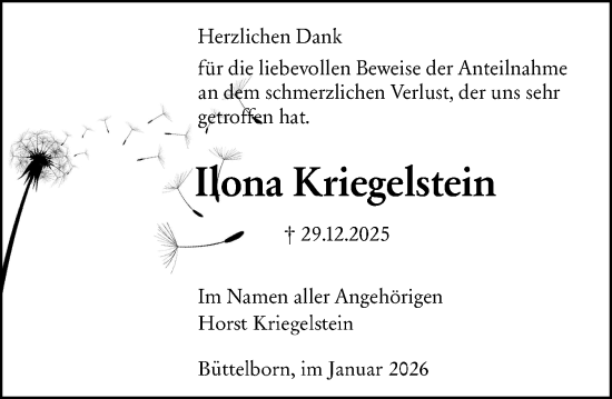 Traueranzeige von Ilona Kriegelstein von Groß-Gerauer Echo