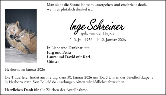 Traueranzeige von Inge Schreiner von Dill Block