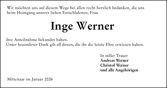 Traueranzeige von Inge Werner von Dill Block