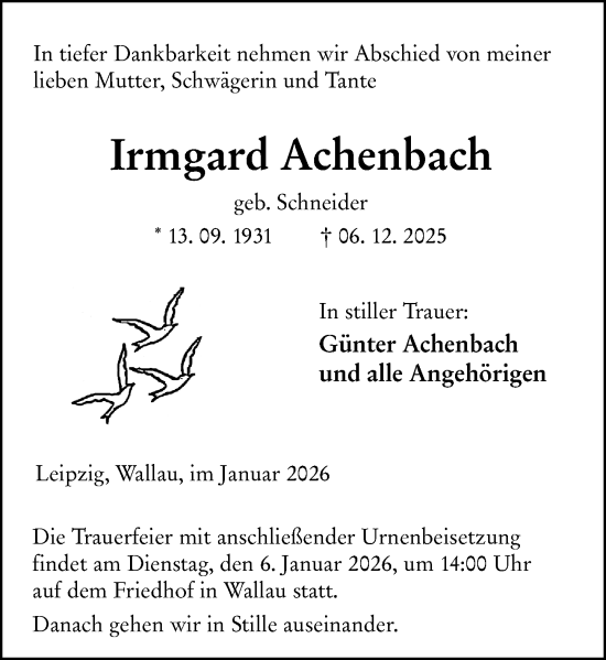 Traueranzeige von Irmgard Achenbach von Hinterländer Anzeiger