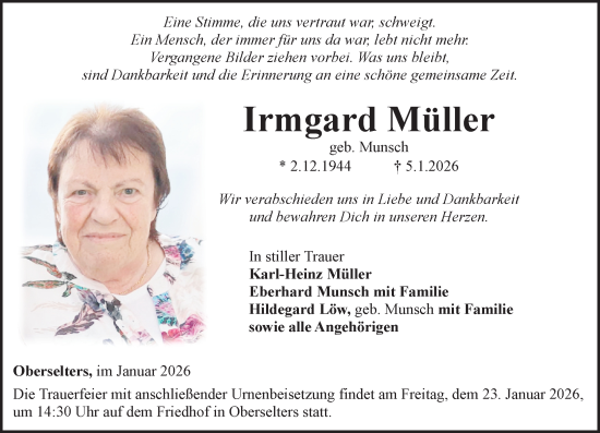Traueranzeige von Irmgard Müller von Camberger Anzeiger