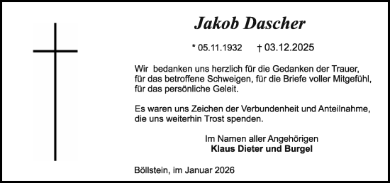 Traueranzeige von Jakob Dascher von Odenwälder Echo