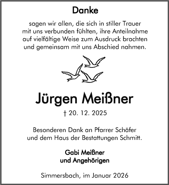 Traueranzeige von Jürgen Meißner von Hinterländer Anzeiger