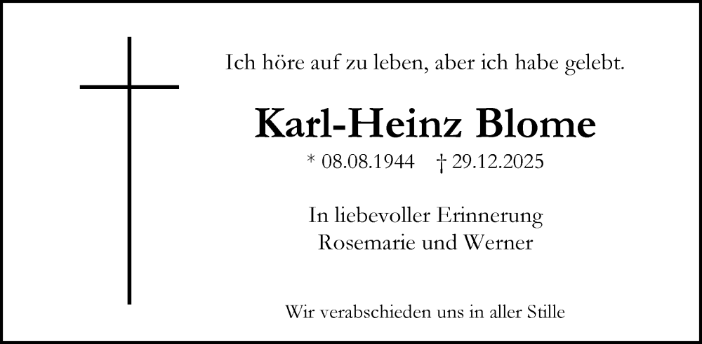  Traueranzeige für Karl-Heinz Blome vom 03.01.2026 aus Allgemeine Zeitung Rheinhessen-Nahe