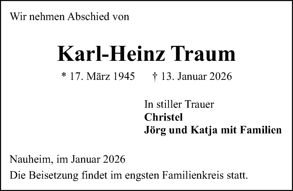  Traueranzeige für Karl-Heinz Traum vom 24.01.2026 aus Groß-Gerauer Echo