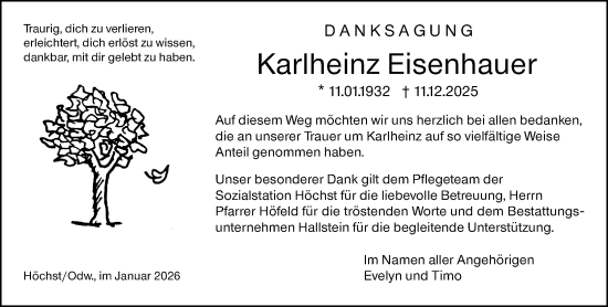 Traueranzeige von Karlheinz Eisenhauer von Odenwälder Echo