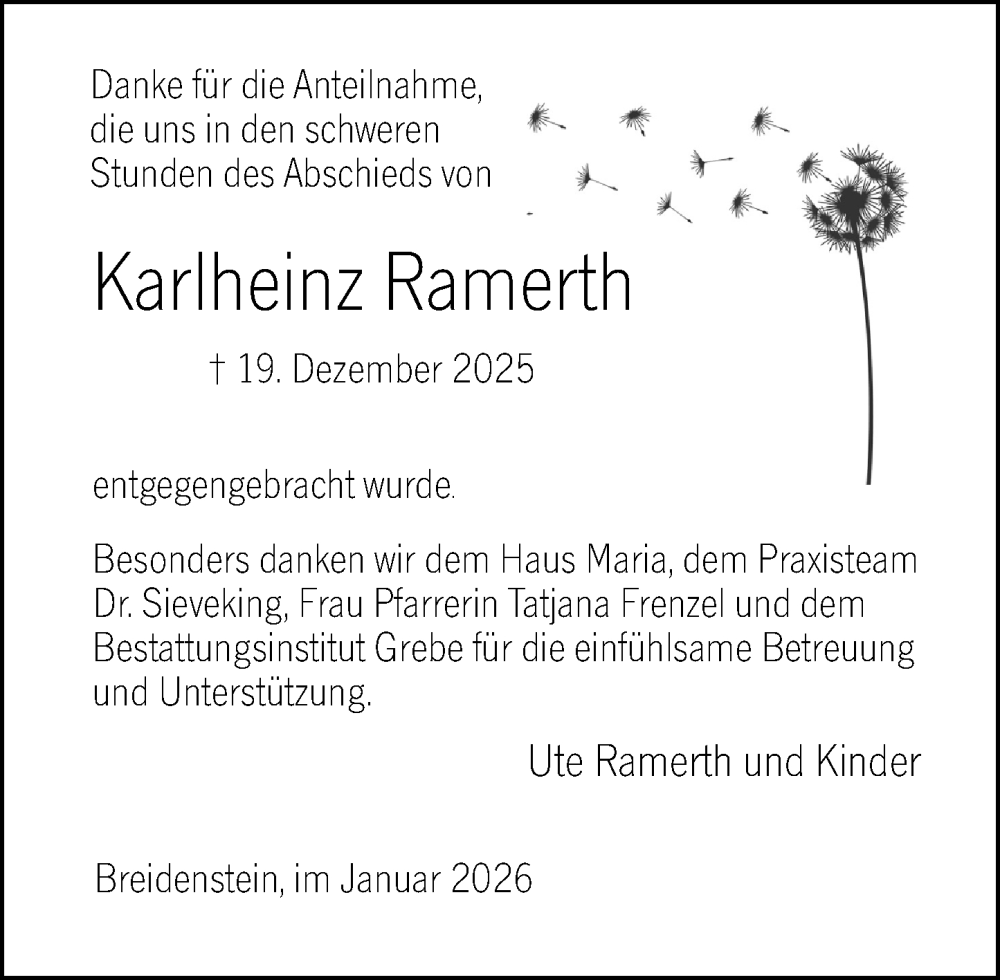  Traueranzeige für Karlheinz Ramerth vom 24.01.2026 aus Hinterländer Anzeiger