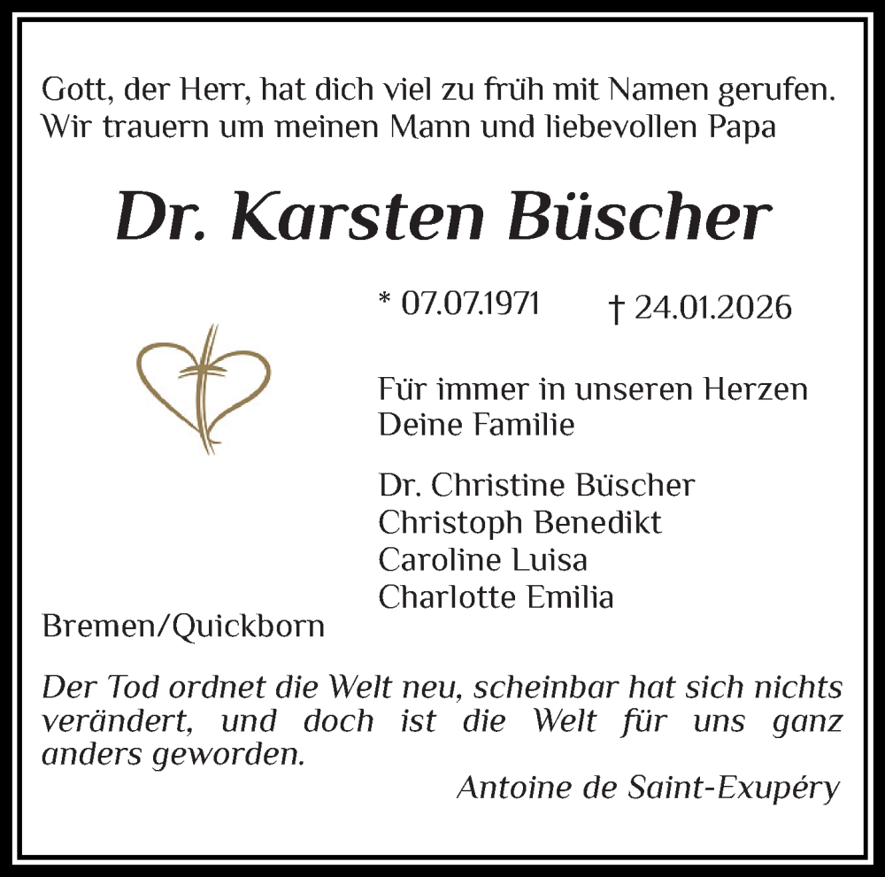  Traueranzeige für Karsten Büscher vom 31.01.2026 aus Allgemeine Zeitung Mainz