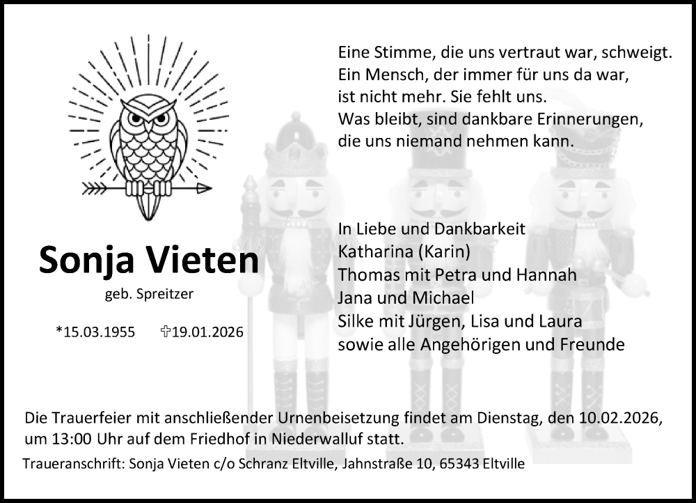  Traueranzeige für Katharina Vieten vom 31.01.2026 aus Rheingau Kurier