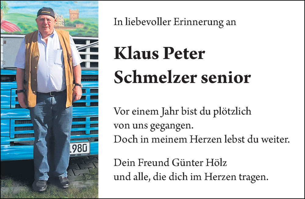  Traueranzeige für Klaus Peter Schmelzer vom 24.01.2026 aus Binger-/Ingelheimer Wochenblatt