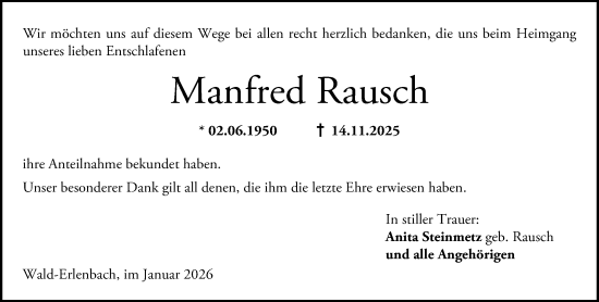 Traueranzeige von Manfred Rausch von Starkenburger Echo