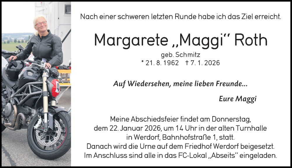  Traueranzeige für Margarete Roth vom 17.01.2026 aus Wetzlarer Neue Zeitung