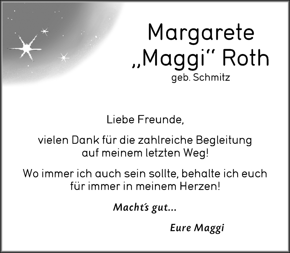  Traueranzeige für Margarete Roth vom 31.01.2026 aus Wetzlarer Neue Zeitung