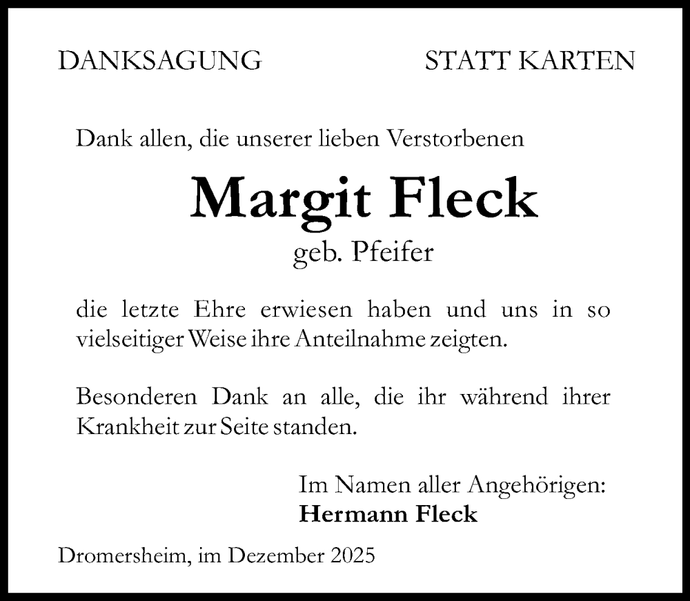  Traueranzeige für Margit Fleck vom 10.01.2026 aus Binger-/Ingelheimer Wochenblatt