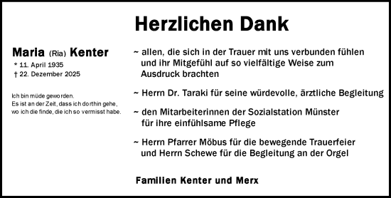 Traueranzeige von Maria Kenter von Darmstädter Echo