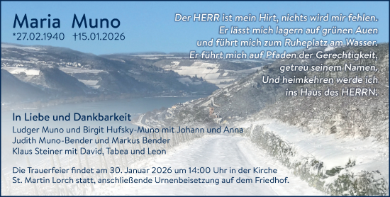 Traueranzeige von Maria Muno von Rheingau Kurier
