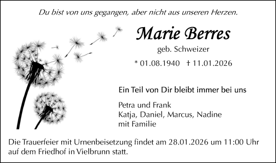 Traueranzeige von Marie Berres von Odenwälder Echo