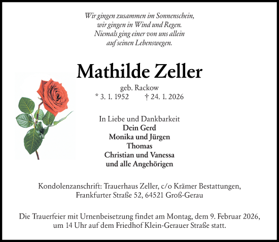 Traueranzeige von Mathilde Zeller von Groß-Gerauer Echo