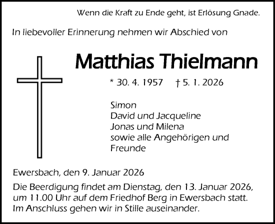 Traueranzeige von Matthias Thielmann von Dill Block