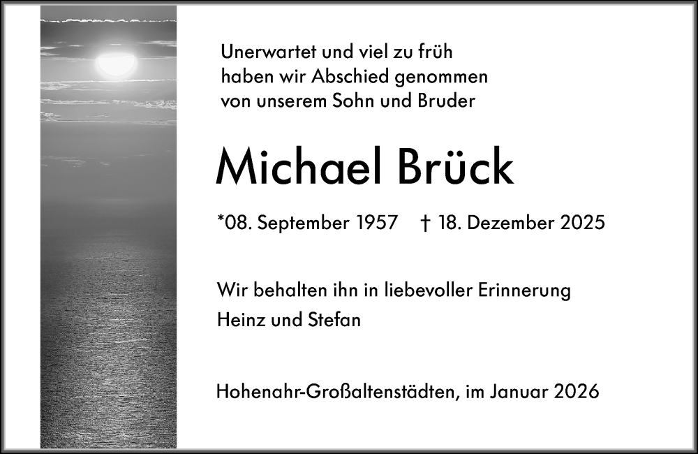  Traueranzeige für Michael Brück vom 17.01.2026 aus Wetzlarer Neue Zeitung