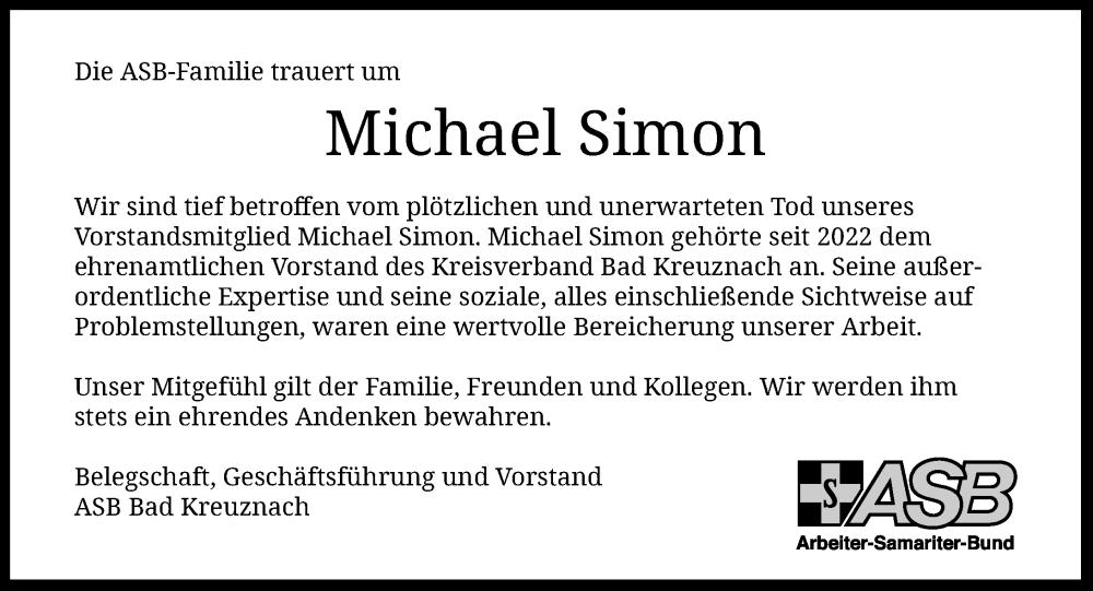  Traueranzeige für Michael Simon vom 10.01.2026 aus Allgemeine Zeitung Rheinhessen-Nahe