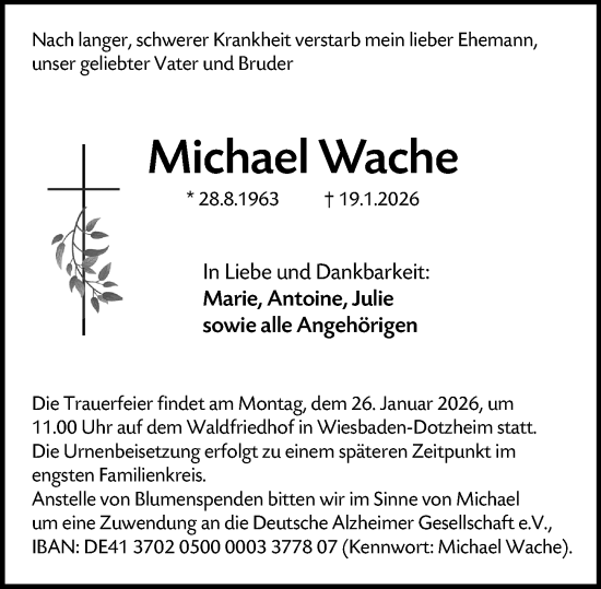 Traueranzeige von Michael Wache von Wiesbadener Kurier