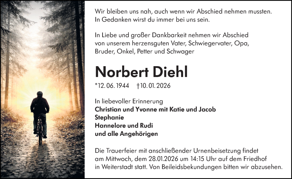  Traueranzeige für Norbert Diehl vom 24.01.2026 aus Darmstädter Echo