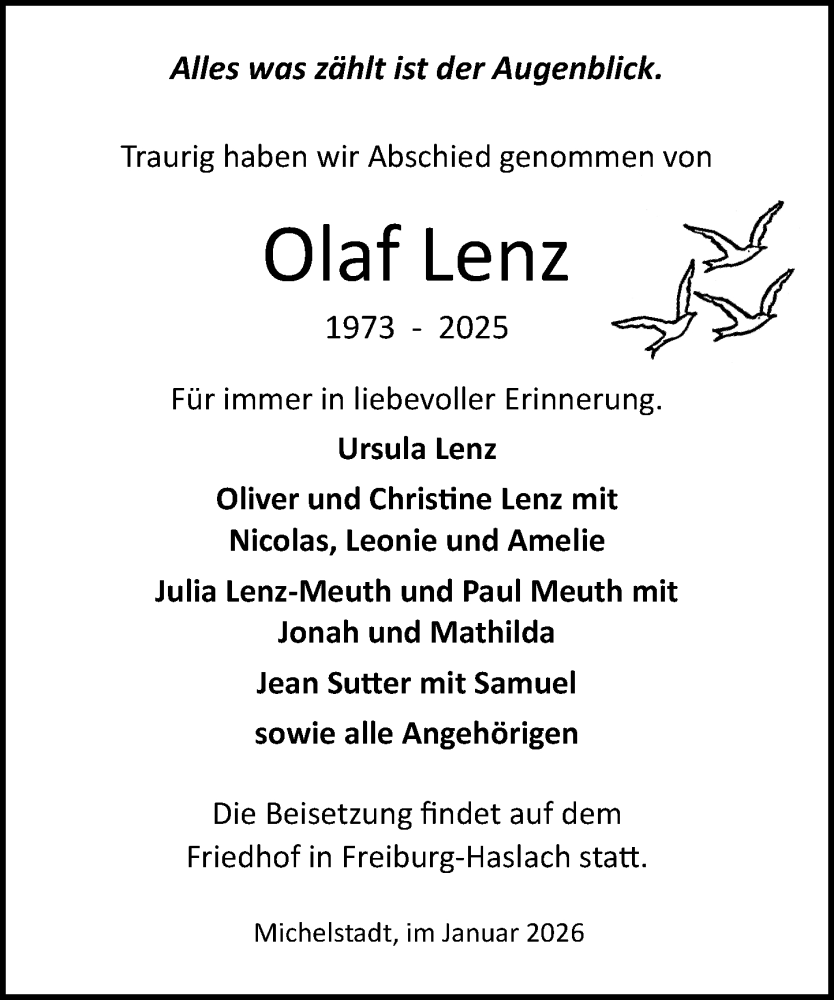  Traueranzeige für Olaf Lenz vom 10.01.2026 aus Odenwälder Echo