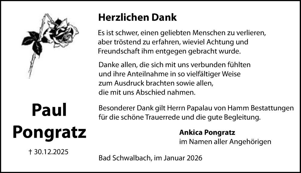  Traueranzeige für Paul Pongratz vom 24.01.2026 aus Idsteiner Land/Untertaunus