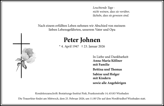 Traueranzeige von Peter Johnen von Wiesbadener Kurier