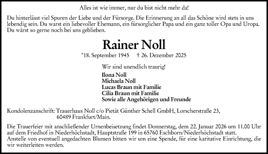 Traueranzeige von Rainer Noll von Nassauische Neue Presse