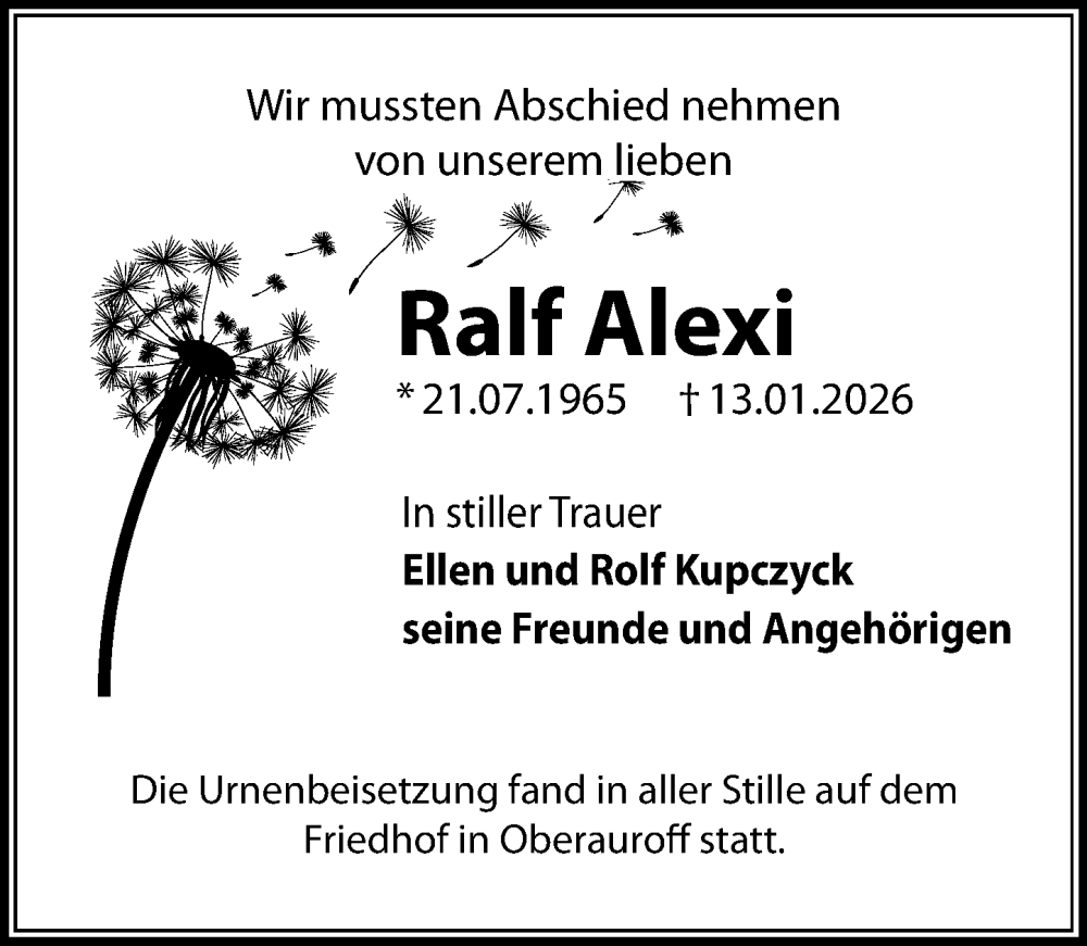  Traueranzeige für Ralf Alexi vom 24.01.2026 aus Idsteiner Land/Untertaunus