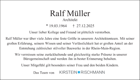 Traueranzeige von Ralf Müller von Allgemeine Zeitung Mainz