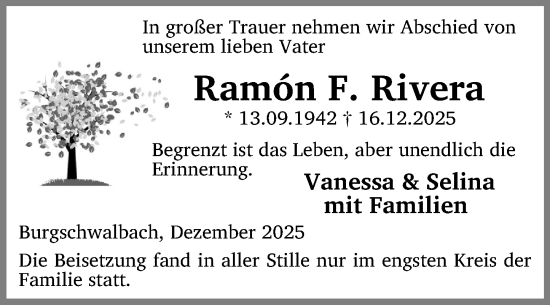 Traueranzeige von Ramón F. Rivera von Wiesbadener Kurier