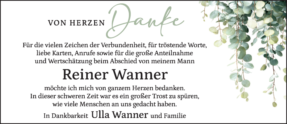  Traueranzeige für Reiner Wanner vom 10.01.2026 aus Allgemeine Zeitung Mainz